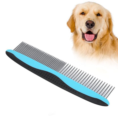 Pet Grooming Dematting Comb with Stainless Steel Teeth Detangling Tool for Knots, Loose Fur Non Slip Handle Comb for Cats Dogs Ideal for Long and Short Hair Pets