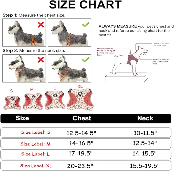 Step in Dog Harness and Leash Set, Reflective Dog Harness and Leash No Pull Dog Harness for Small Medium Large Dogs and Cats (XS(Neck:10-11.5",Chest:12.5-14.5"), RoseFlower)
