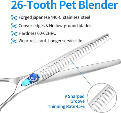 7.5'' Chunker Shears for Dogs Professional Dog Thinning Shears for Grooming, Japan 440C Stainless Steel Shears,Sharp, Fluffy Heavy Duty Blending Scissor for Pets