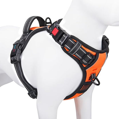 PHOEPET No Pull Dog Harnesses for Small Dogs Reflective Adjustable Front Clip Vest with Handle 2 Metal Rings 3 Buckles [Easy to Put on & Take Off] (S, Orange)