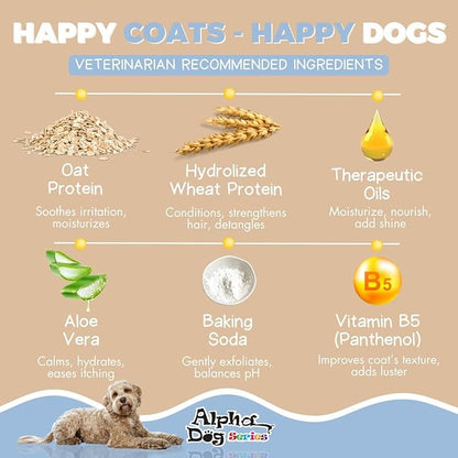 Alpha Dog Series Oatmeal Grooming Natural Dog Shampoo and Conditioner with Aloe Vera, pH balanced Shampoo for Dogs, Tear-Free, Moisturizing Dog Shampoo for Sensitive Skin - 26.4 Oz