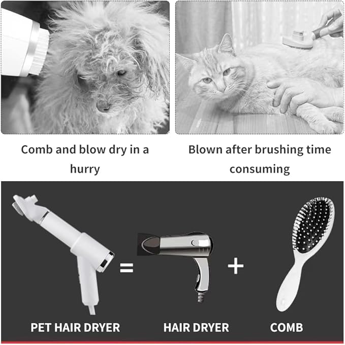 Pet Hair Dryer and Detachable Slicker Brush, 2-in-1, Black
