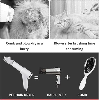 Pet Hair Dryer and Detachable Slicker Brush, 2-in-1, Black