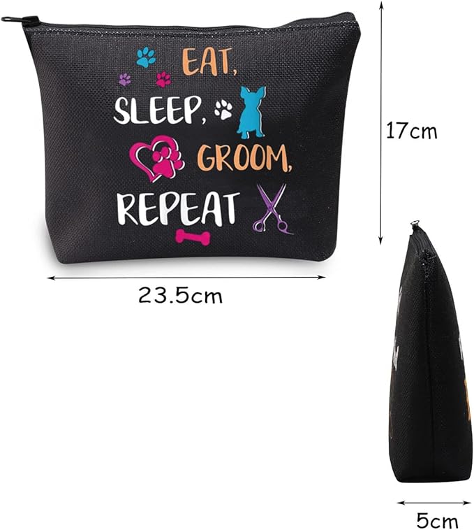 MEIKIUP Dog Groomer Gift Pet Grooming Makeup Bag Eat Sleep Groom Repeat for Dog Stylist Salon Gift (Sleep Groom BAG)