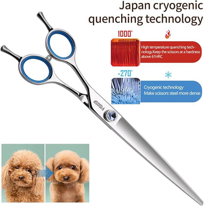 Japanese 440C Stainless Steel Dog Scissors - Super Sharp 8.0'' Straight Left Handed Large Dog Shears for Grooming Poodle