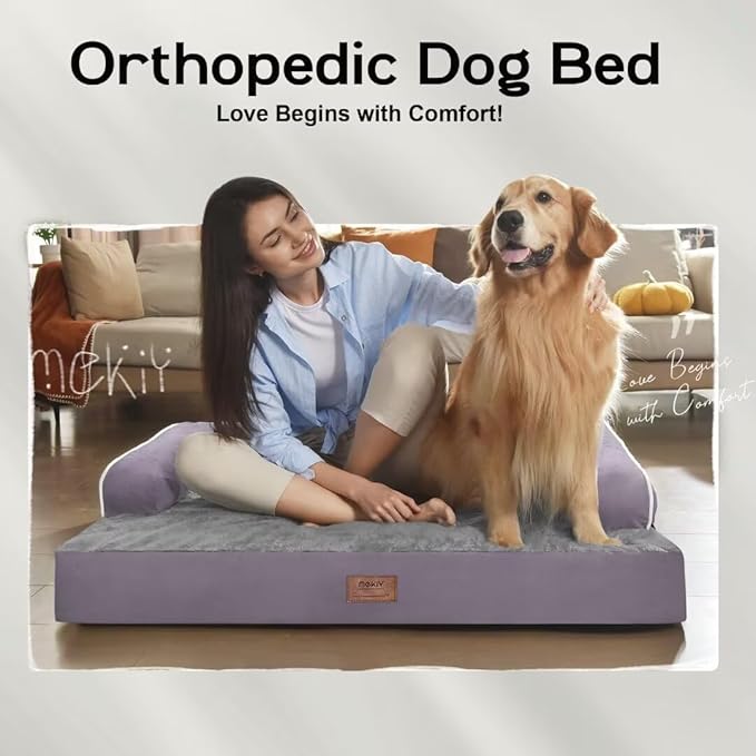 Orthopedic Large Dog Bed Washable, Orthopedic Dog Bed with Washable Removable Cover, XLarge Orthopedic Dog Beds for Large Dogs, Waterproof Pet Beds and Non-Slip Bottom, Extra Purple Large Dog Bed