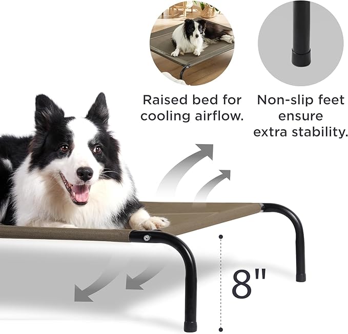 Bedsure XL Elevated Outdoor Dog Bed - Raised Dog Cots Beds for Extra Large Dogs, Portable Indoor & Outdoor Pet Hammock Bed with Skid-Resistant Feet, Frame with Breathable Mesh, Brown