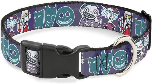 Buckle-Down Dog Collar Plastic Clip Nightmare Before Christmas Lock Shock Barrel Pose and Masks 9 to 15 Inches 0.5 Inch Wide