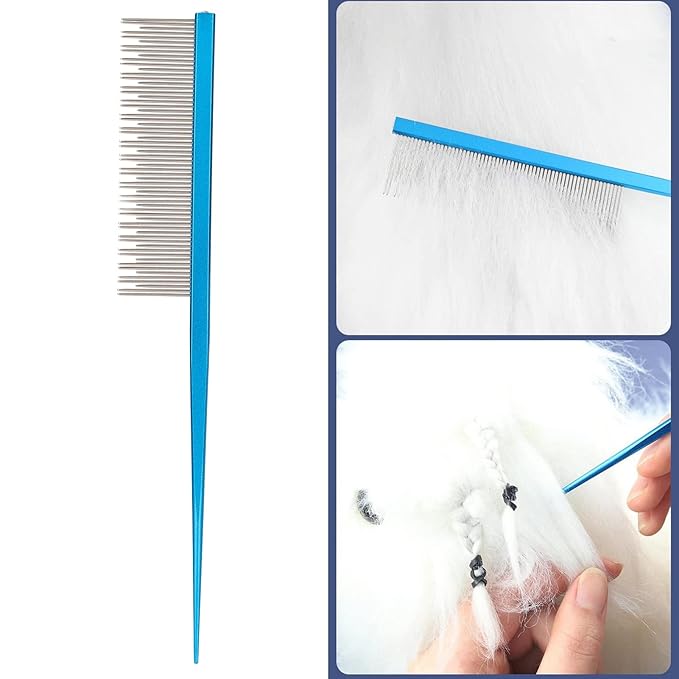 Round tooth metal dog comb is used for pet hair comb of dogs and cats to remove hair knots and entanglement. Professional pet hair comb styling comb(blue)