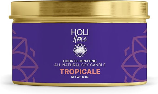 HOLI Pet Odor Eliminator Candle – Tropicale Scent – All Natural Soy Wax, Paraben & Phthalate Free, Pet Safe, Long-Lasting 60-Hour Burn, Non-Toxic & Plastic-Free Air Freshener for Home