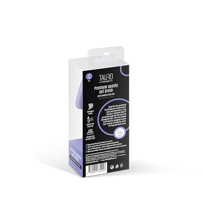 TAURO PRO LINE - Slicker Brush Rectangular S | Premium brush for dogs & cats with soft, flexible cushion ergonomic design. | Included:1x grooming brush in Purple, Dimensions: Rectangular, 2,7 x 6.2in