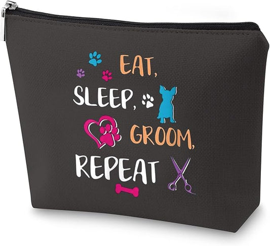 MEIKIUP Dog Groomer Gift Pet Grooming Makeup Bag Eat Sleep Groom Repeat for Dog Stylist Salon Gift (Sleep Groom BAG)