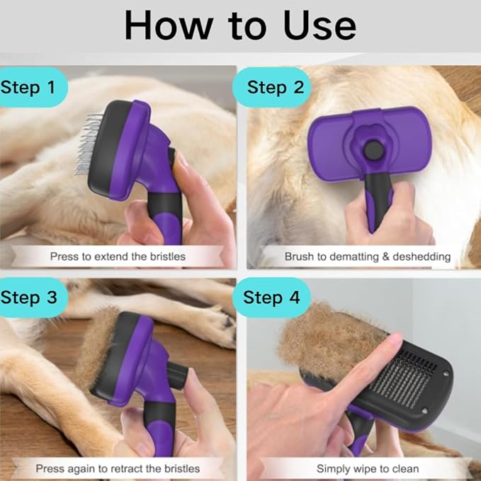 Pet Grooming Brush for Cats and Dogs, Self-Cleaning Sliker Brush for Removes Mats, Tangles, and Loose Hair, Shedding Brush for Short or Long Haired Cats/Dogs
