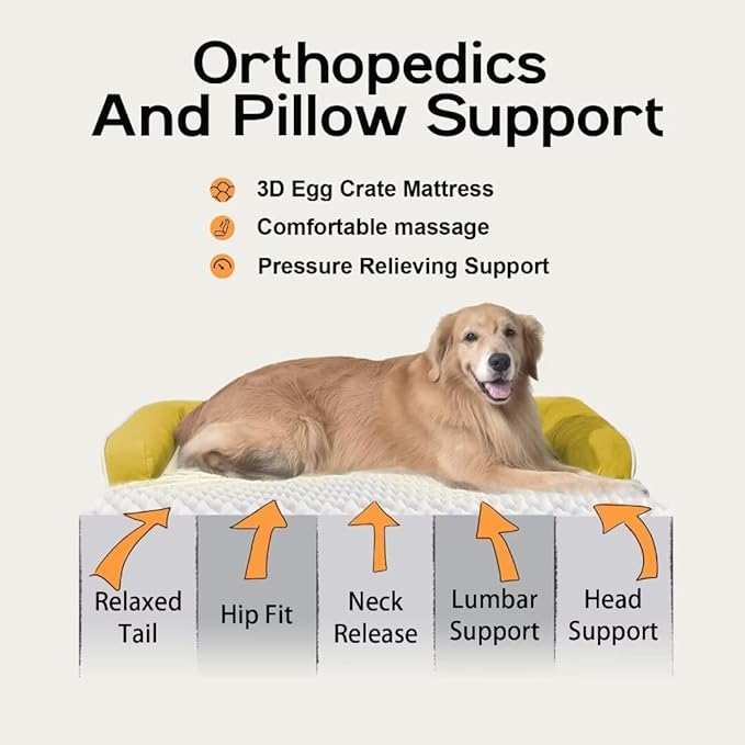 Large Dog Bed Orthopedic Washable - Waterproof with Removable Cover - Memory Foam - Beds Bolster Pet - Couch Sofa - XXXL Large Big Jumobo Dogs - Ginger Yellow Giant Dog Bed