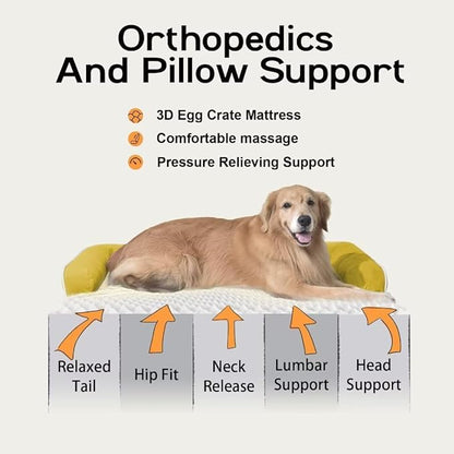 Large Dog Bed Orthopedic Washable - Waterproof with Removable Cover - Memory Foam - Beds Bolster Pet - Couch Sofa - XXXL Large Big Jumobo Dogs - Ginger Yellow Giant Dog Bed