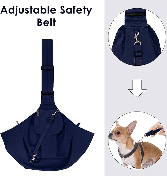 Lukovee Pet Sling, Hand Free Dog Sling Carrier Adjustable Padded Strap Tote Bag, Shoulder Bag with Safety Belt & Front Pocket for Small Dog Cat Puppy (DBL,L)