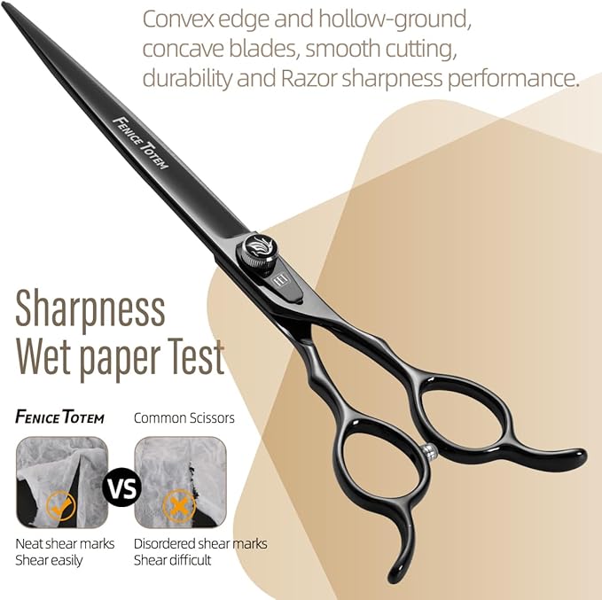Dog Grooming Scissors: 7.5 inch Bright Black Pet Staright Shears Made Of Japanese 440C Advanced Stainless Steel Professional Grooming Scissors for Dogs Cats and Other Pets