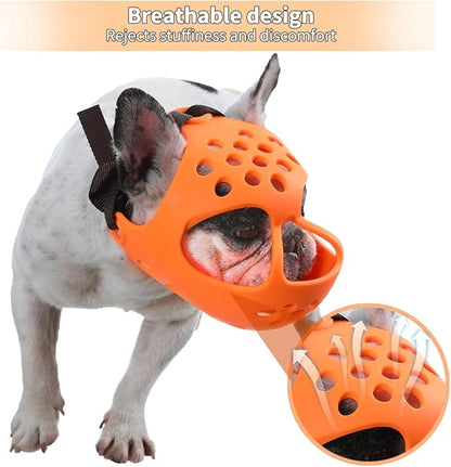 BARKLESS Short Snout Dog Muzzle, Soft Silicone Flat Faced Muzzle for French Bulldog Shih Tzu and Pug for Biting Chewing Licking and Grooming, Allows Panting