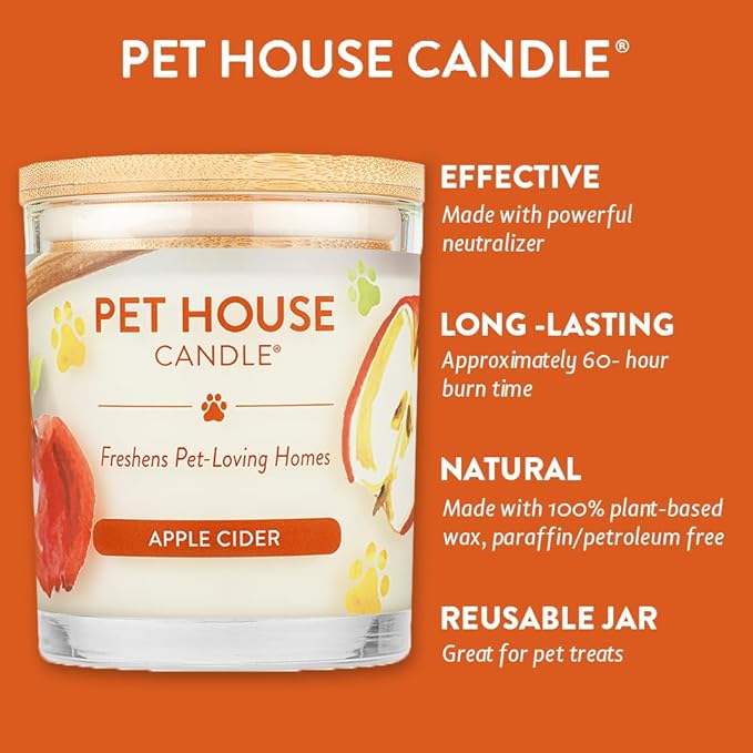 One Fur All Pet House Candle 2 Pack - Plant-Based/Soy Candle - Clean Burning Scented Candles, Long Lasting Pet Odor Candle for Home - Apple Cider