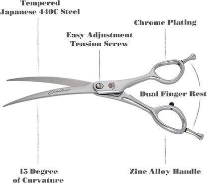 6.25” Contour Curved Shear Pet Dog Grooming Scissors, Patent Grip Design, Easy Adjust, Japanese 440C Tempered Steel, Lightweight, Professional Dog Scissors For Dog Grooming