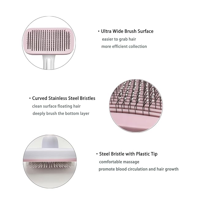 Deshedder Brush for Dogs Short Long Hair with Self Cleaning to Easy Shedding,Suitable for Cats Bunnies,Pink