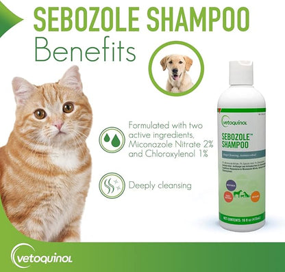 Vetoquinol Sebozole Pet Shampoo with Miconazole Nitrate 2% and Chloroxylenol 1%, 16oz