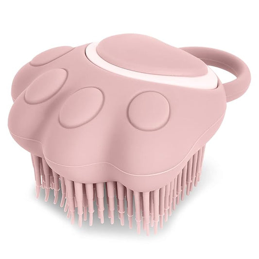 Molain Silicone Rubber Dog Cat Grooming Massage Brush - Hair Fur Cleaning with Soft Shampoo Dispenser (Pink Paw Shape)
