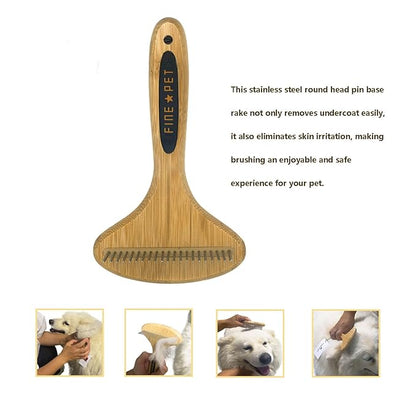 PROBUSINES-Bamboo Pet Brush, Dog Dehairing Rake - Knot Detangling For Dogs, Cats, Any Long-Haired Pet Breed - Undercoat Rake For Shedding And Gooming