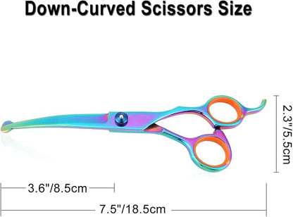 Mogoko Cat Dog Curved Scissors with Safe Round Tip, Stainless Steel Pet Grooming Shears