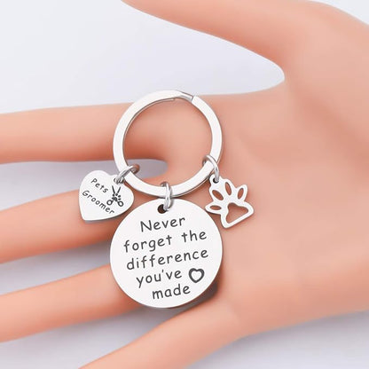 MYOSPARK Pet Groomer Keychain Dog Salon Gift Never Forget The Difference You've Made Appreciation Jewelry Pet Beautician Gift