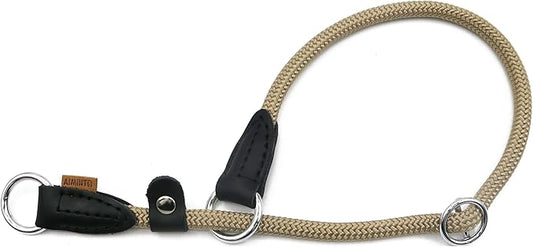 Braided Rope Collar, Training Dog Collar, Round Martingale Collar, Slip Collar with Adjustable Stopper and Slidable Stop Ring - Ideal for Medium Dogs (M(1/3") - 18" Long, Khaki)