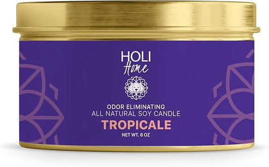HOLI Pet Odor Eliminator Candle – Tropicale Scent – All Natural Soy Wax, Paraben & Phthalate Free, Pet Safe, Long-Lasting 30-Hour Burn, Non-Toxic & Plastic-Free Air Freshener for Home