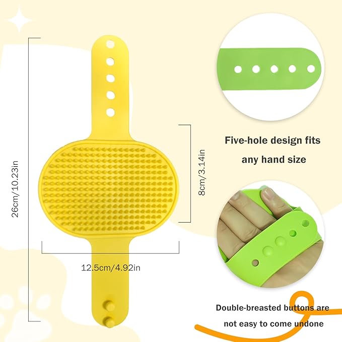 TORMEN 2 pcs Dog Bath Massage Brush, Dog Grooming Brush,Rubber Grooming Brush with Adjustable Handle for Dogs and Cats, Soft, Gentle & Skin-Safe for Long & Short Hair (Yellow)