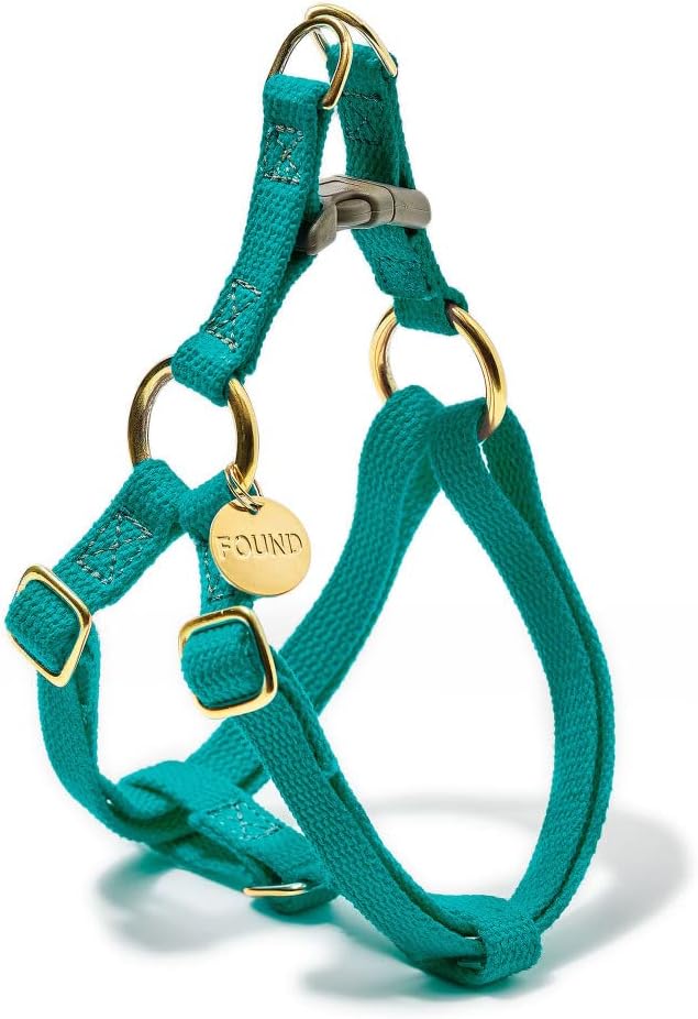 Found My Animal - Teal Cotton Cat & Dog Harness (Large) - Hand Dyed & Crafted Dog Harness - Adjustable, Pet Harness with Solid Brass Rings & Buckle - Dog Training Harness - Made in USA