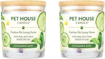 Pet House 9 oz Cucumber Mint Scented Pet Odor Candle, Clean Burning, Long Lasting, Plant Based Spring, Summer Scented Soy Candles, 60 Hour Burn Time, Pack of 2