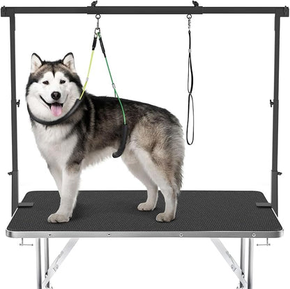 Pawaboo H-Shape Dog Grooming Table Arm with Adjustable Loops, 43'' Height Adjustable Pet Grooming Stand for Medium Large Pets, Heavy Duty Metal Holder