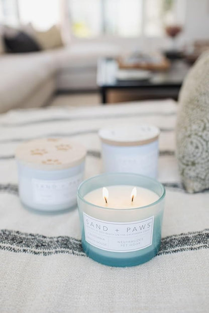 Sand + Paws Scented Candle - California Beach House –Luxurious Air Freshening Jar Candle Neutralize pet Odors and Enhance Home décor – 100% Cotton Lead-Free wicks-12oz