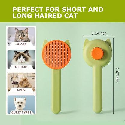 Pet Grooming Brush Kit for Cat and Dog, Hair Massage Cleaner with Release Button, 2 Flea Combs for Shedding Removing Tangles Loose Fur Self Cleaning Accessories (4 Pieces Set)