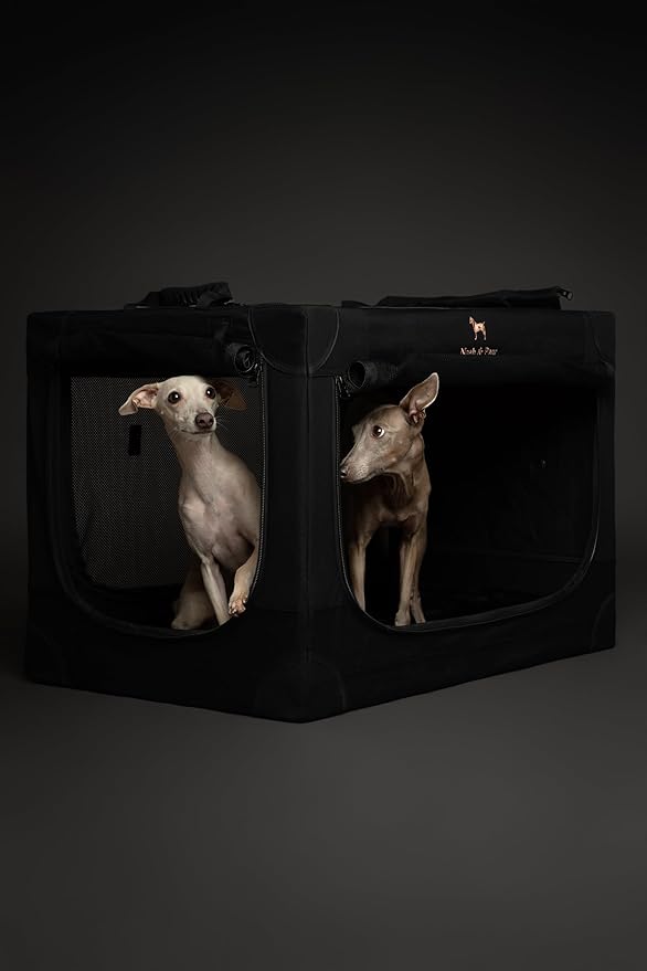 Noah & Paw Collapsible Dog Crate 30 Inches, Large Dog Crate for Large Medium Breeds, Travel Kennel for Car, Including Pet Mat for Pet Cage, 2 Storage Pockets, Handbag, 10mm Locking Zipper 30*21*21