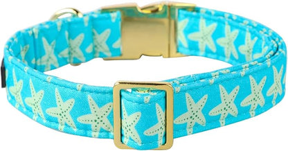 Lionet Paws Boy Dog Collar, Comfortable Adjustable Cute Yellow Starfish Collar with Metal Buckle for Male Dogs Gift, Large, Neck 16-24 inches