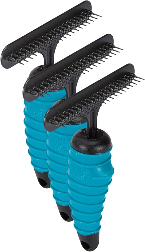 Master Grooming Tools Ergonomic Undercoat Rakes — Efficient Tools for Grooming Dogs, Long Pins, Black (Pack of 3)