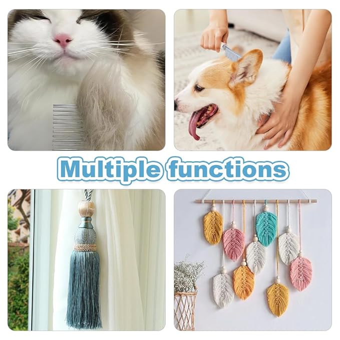OLYCRAFT 4Pcs 4 Styles Wood Pet Combs Stainless Steel Pet Combs with Wood Handle Grooming Tool for Pets Macrame Fringe Combs Tassel Brush Pet Grooming Supplies for Pet Removing Tangles and Knots