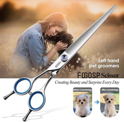 Japanese 440C Stainless Steel Dog Scissors - Super Sharp 8.0'' Straight Left Handed Large Dog Shears for Grooming Poodle