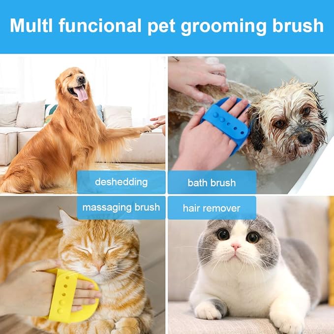 Dog Grooming Brush, 2 Pack Pet Shampoo Bath Brushes with Adjustable Handle for Massage Shedding Long Short Haired Large Medium Small Dogs Puppy Cats (Blue and Yellow)
