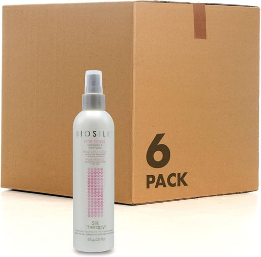 BioSilk Silk Therapy Detangling Plus Shine Protecting Mist for Dogs | Best Detangling Spray for All Dogs & Puppies for Shiny Coats and Dematting | 8 Oz - Pack of 6