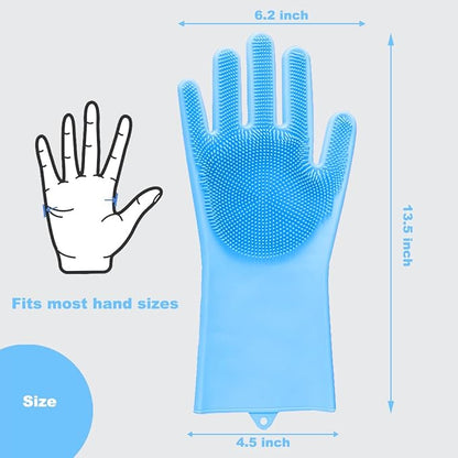 Dog Washing Gloves with Rubber Bristle Scrubber, Gentle Dog Bath Gloves Cat Shampoo Brush Supplies, Massaging, Bathing and Grooming Mitts for Pets - 1 Pair