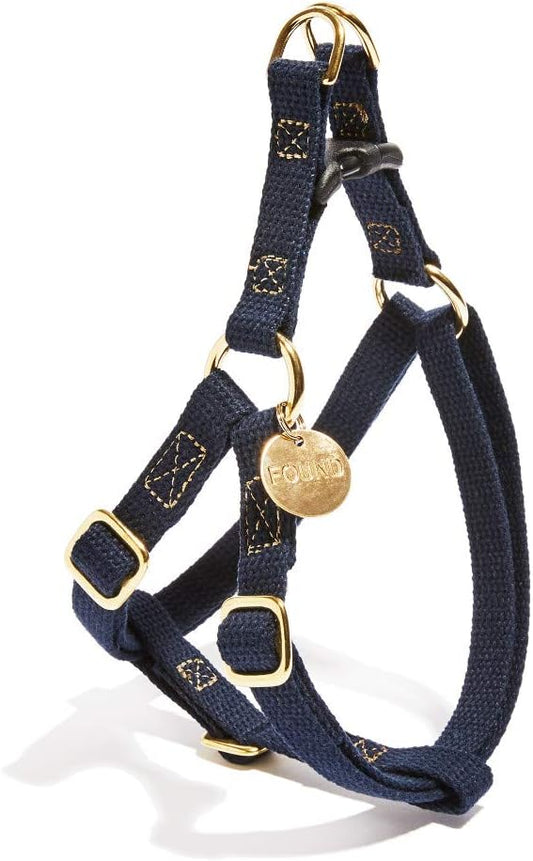 Found My Animal - Navy Cotton Cat & Dog Harness (Small) - Hand Dyed & Crafted Dog Harness - Adjustable, Pet Harness with Solid Brass Rings & Buckle - Dog Training Harness - Made in USA