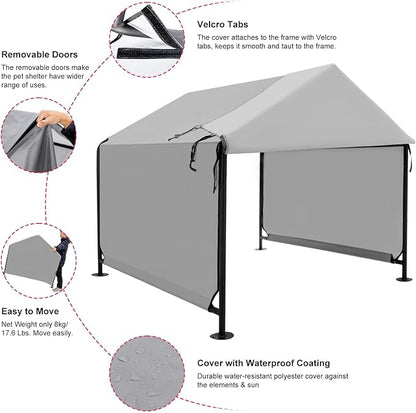XLarge Outdoor Dog House 4'x4'x3.6' for Large Dogs, Animal Shelter with Upgraded Doors, Outside Sun Rain Canopy Pet House for Dogs, Cats, Small Animals and Livestock, Grey