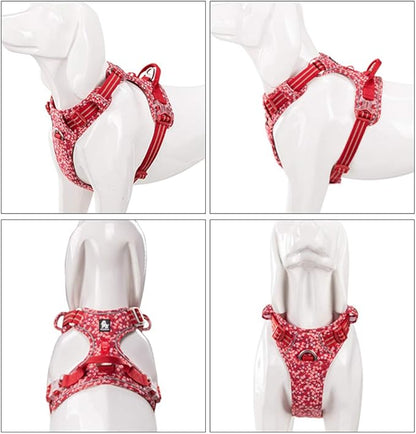 La La Pet® Floral No Pull Dog Harness Reflective Dog Vest Harness with Front & Back 2 Leash Clips and Easy Control Handle for Small Medium Large Dogs 3 Snap Buckles Easy to Put On & Take Off