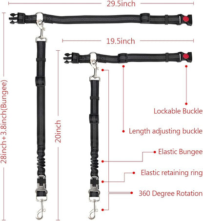 Dog Seat Belt,5-in-1 Multi-Functional Headrest Dog Seat Belt,Dog Car Seatbelt Headrest Restraint Adjustable,Elastic Bungee Dog Vehicle Seatbelt Harness,Pet Dog Seat Belt with Clip Hook & Buckle